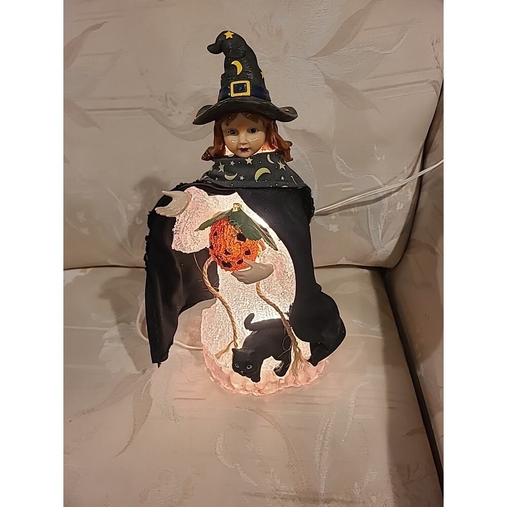 Vintage Sparkling Spun Acrylic Halloween Decor Ceramic Witch Light TESTED